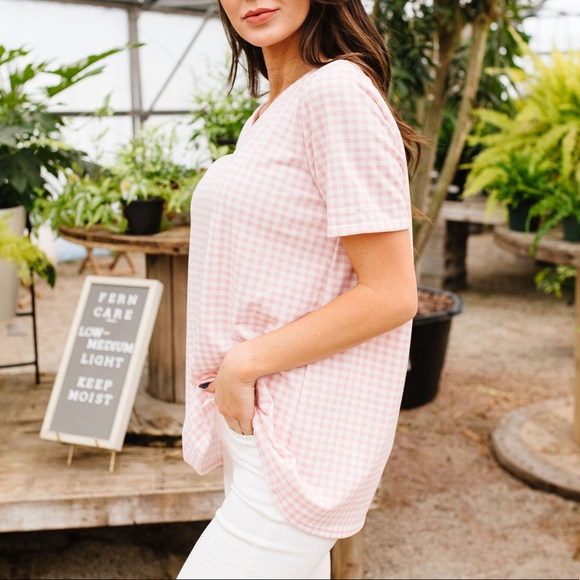 Gingham V-Neck Top in Pale Pink - Picture 2 of 8
